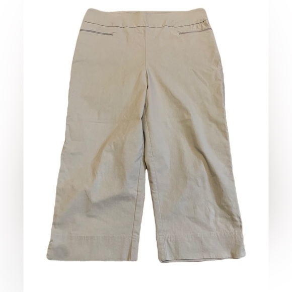 MODE DE VIE Beige Crop Pants Wide Leg Side Zip Pockets Size Large - Picture 1 of 5